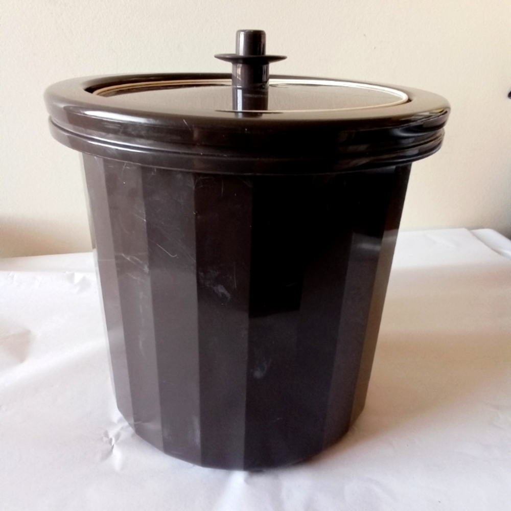 Tupperware #1683 Vintage Brown Ice Bucket with Push Button Lid 3 Piece Set
